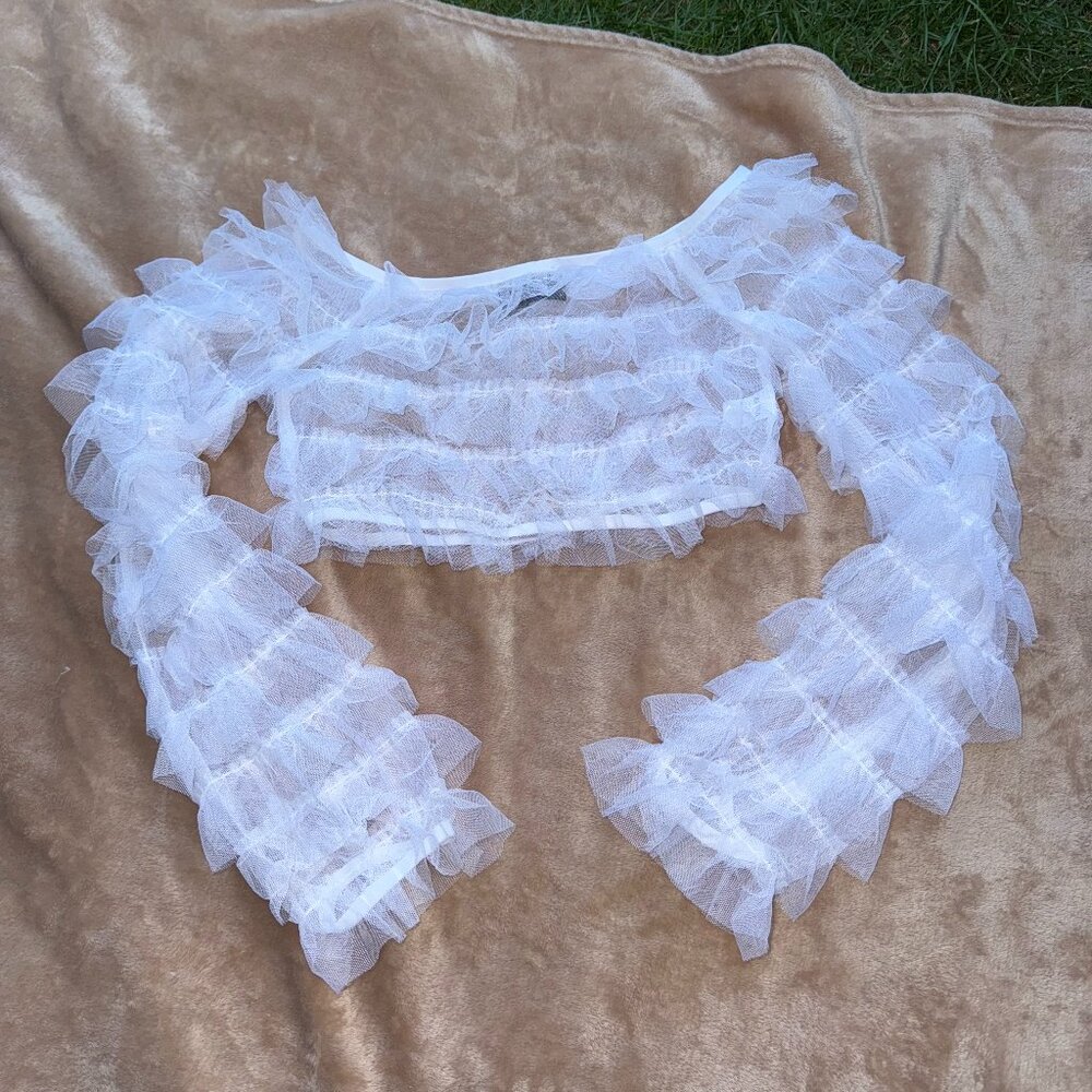 Akira Ruffled Sheer Crop Top - Size Medium